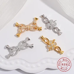 S925 Sterling Silver Four-Leaf Flower Bow Connector Clasp hooks DIY  Accessories Jewelry Making Supplies SK82