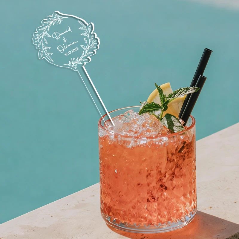 

10pcs Personalized Drink Stirrers, Laser Transparent Acrylic Drink Stirrers, Custom Drink Stirrers Wedding, Custom Drink Tags