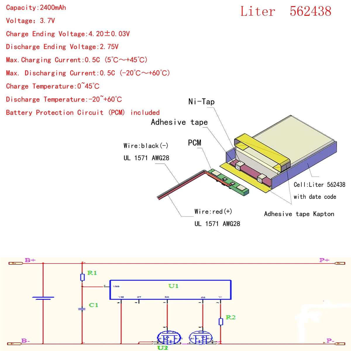 3 thread 3.7V 500mAH 562438 polymer lithium ion / Li-ion battery for Smart watch mp3 mp4