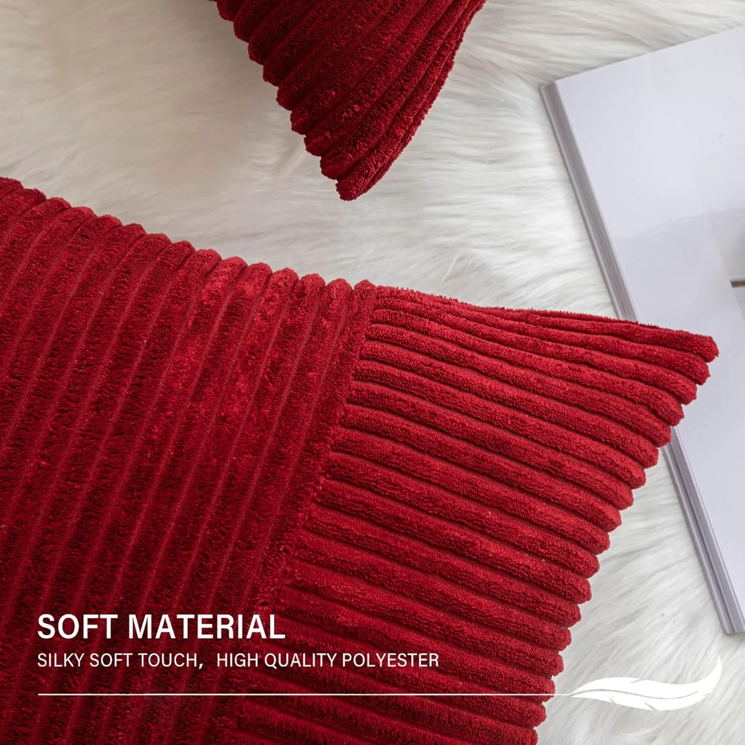 Red Striped Pattern Cushion Cover, Modern Corduroy Throw Pillow Cover for Household Decor Splicing Modern Farmhouse Pillow Cover