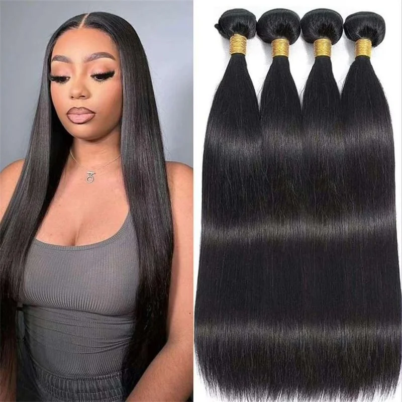Straight Brazilian Human Hair Bundles Remy Hair Extensions 1/3/4 PCS Natural Black Brazilian Hair Weave Bundles 14-30 Inch