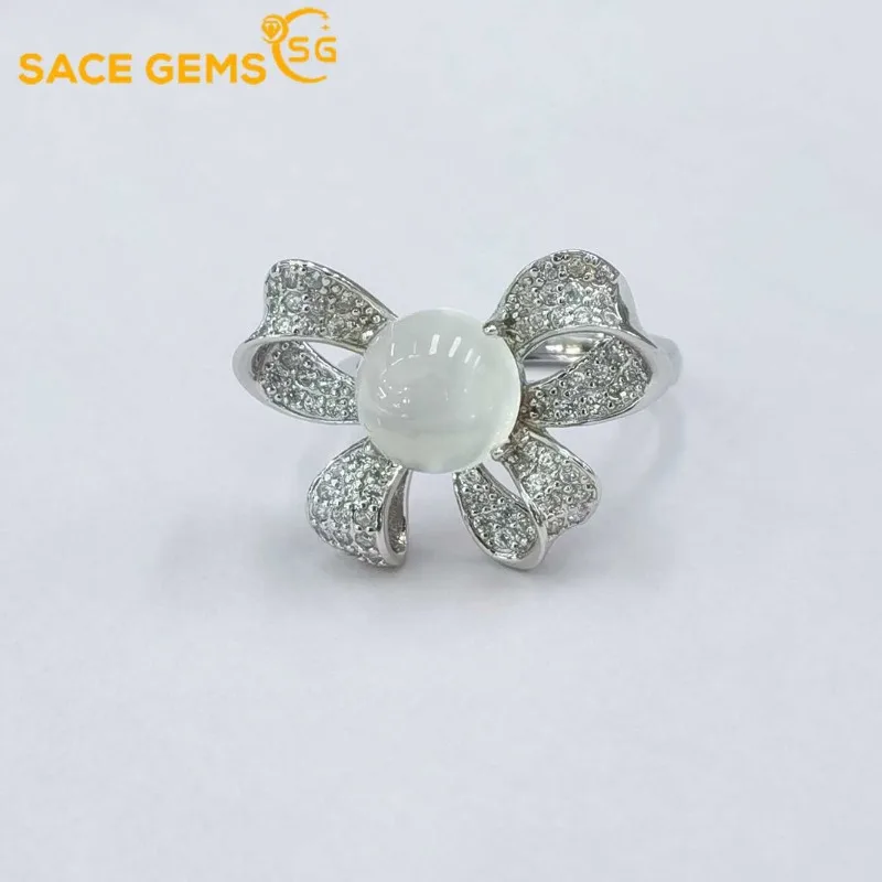 

SACE GEMS Fashion Resizable 8MM Natural Moon Stone Rings for Women 925Sterling Silver Wedding Party Fine Jewelry Festival Gift