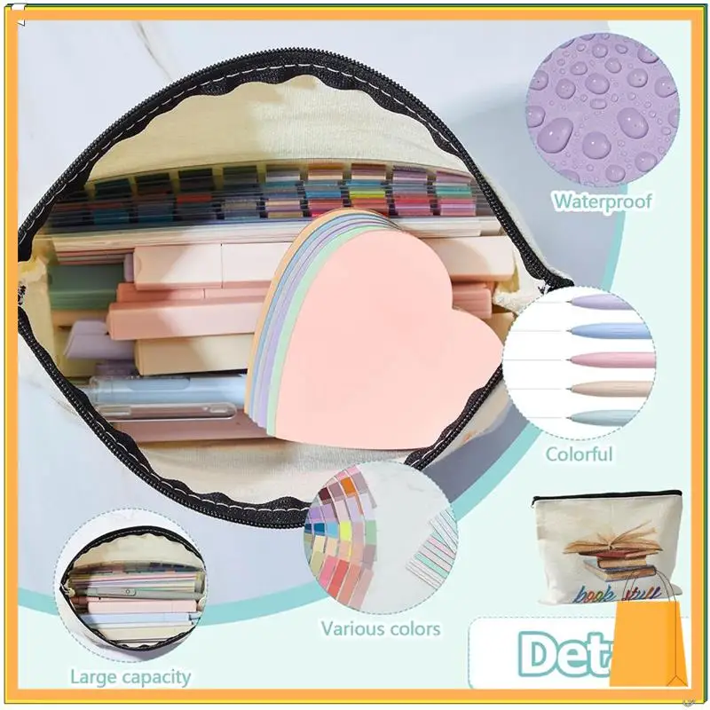 L52A-مجموعة الشرح، حقيبة مقلمة، 300 ملاحظة لاصقة شفافة، 2640 ملصق لاصق، 11 قلم حبر جل، 12 علامة تسليط الضوء على