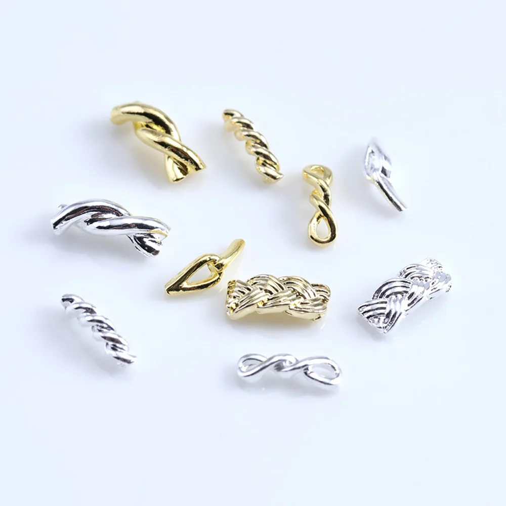 50Pcs ทอ Twist โลหะเล็บ Charms 3D ไม่สม่ำเสมอญี่ปุ่น Punk สไตล์ Studs ตกแต่งเล็บสไตล์ Ins สำหรับเล็บปลอมเครื่องประดับอะไหล่
