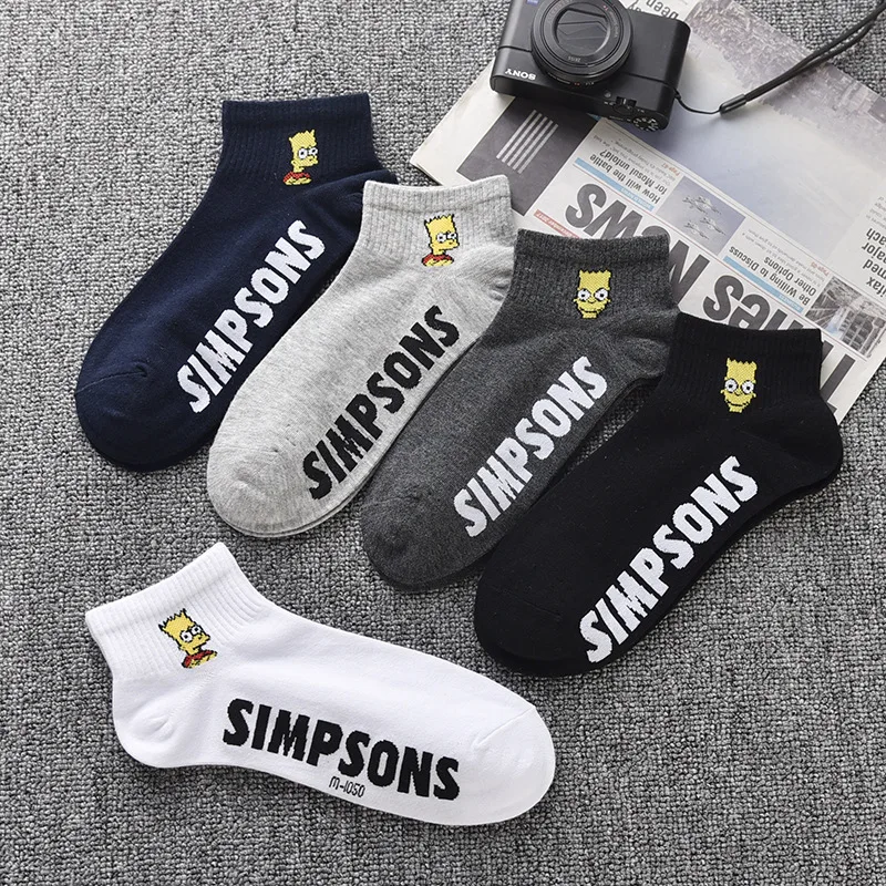 

1/3/5 Pairs Simpsons Women/Men Boat Socks Invisible Low Cut Non-slip Summer No-show Ankle Socks Solid Color Casual Breathable