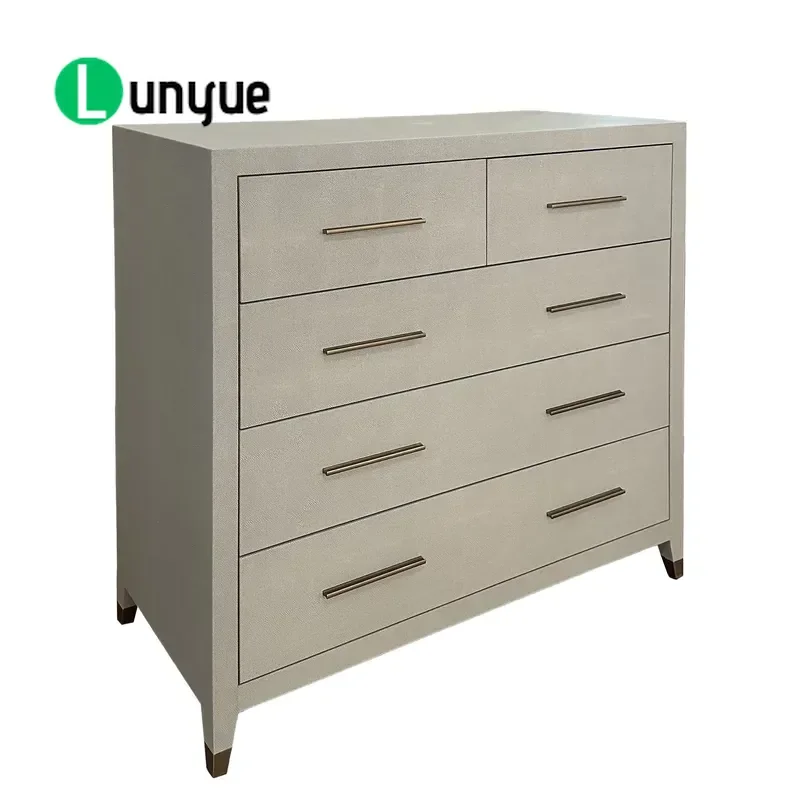 Modern Shagrin Leather Tall Boy Chest Luxury Bedroom Dresser Storage Organizer High Capacity Drawer Cabinet For Home Decor