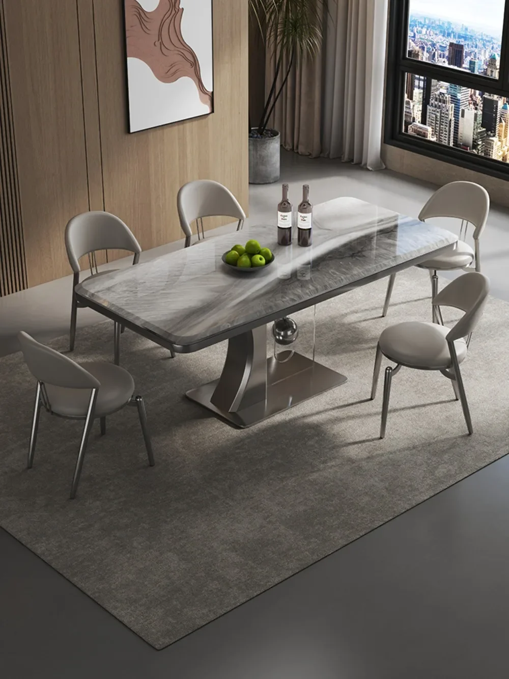 Modern light luxury rock slab dining table luxury stone Italian household small apartment natural marble microcrystalline stone
