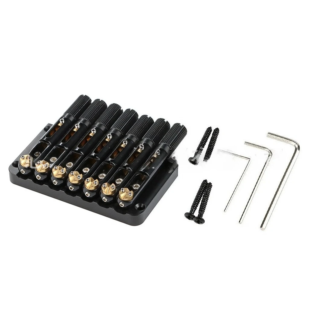 Black 7‑String Angled Headless Guitar Bridge Set Adjustable Saddles With Allen Wrenches Mounting Screws Electric Guitar