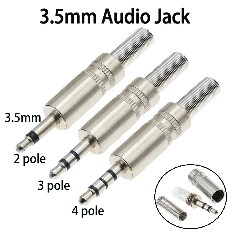 1/5 Stück 3,5mm Klinkenstecker 2/3/4-polig Mono Stereo Kopfhörer Reparatur Lötadapter