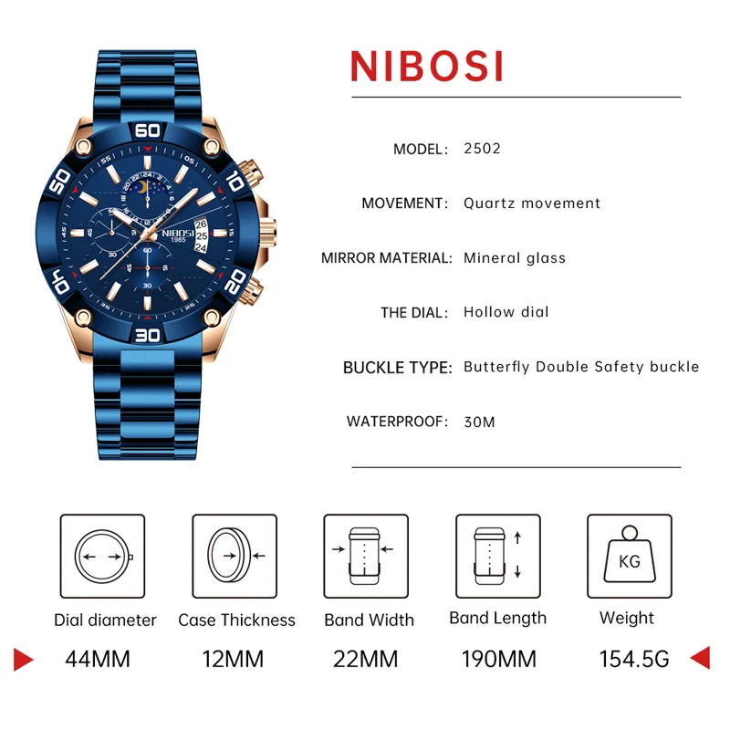 NIBOSI Fashion orologio in oro in acciaio inossidabile orologi da uomo Top Brand Luxury Clock cronografo orologio al quarzo da uomo Relogio Masculino