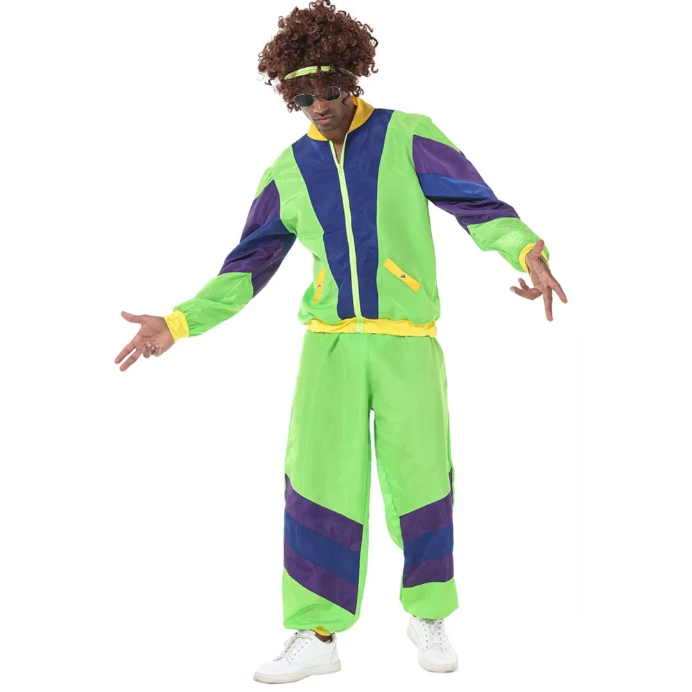 Adulto homem 80s 90s retro sportwear hippie disco cosplay traje roupas halloween carnaval terno festa role play roupas