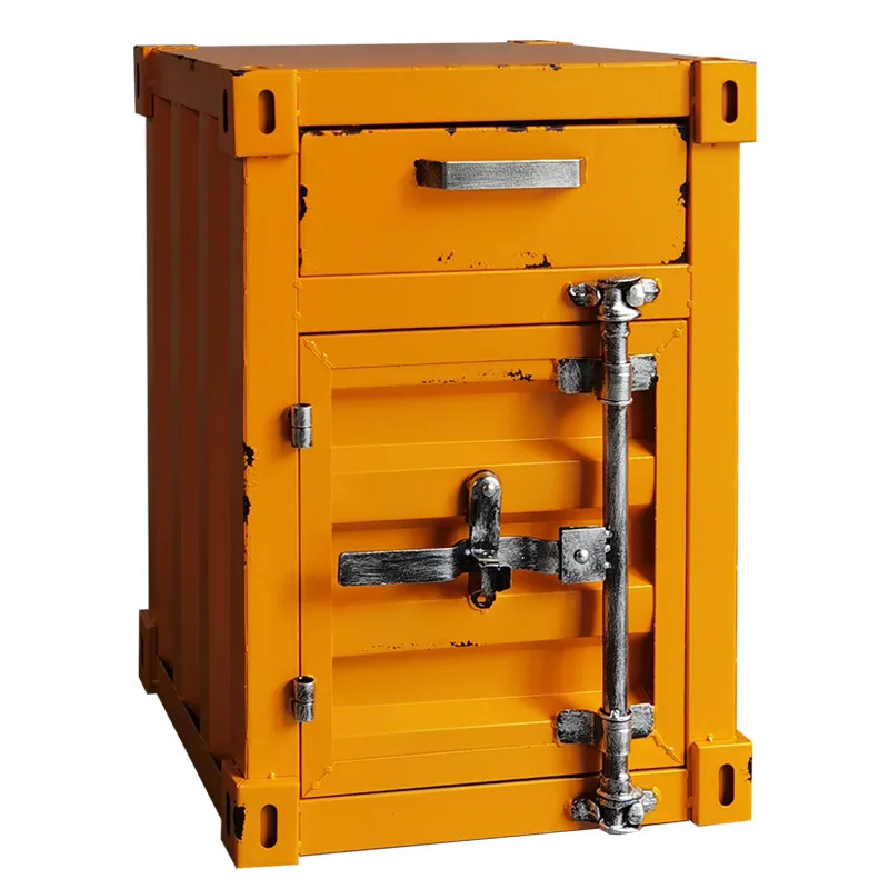 

Retro industrial style bedside table, container chest cabinet, wrought iron cabinet, office corner few tea cabinet