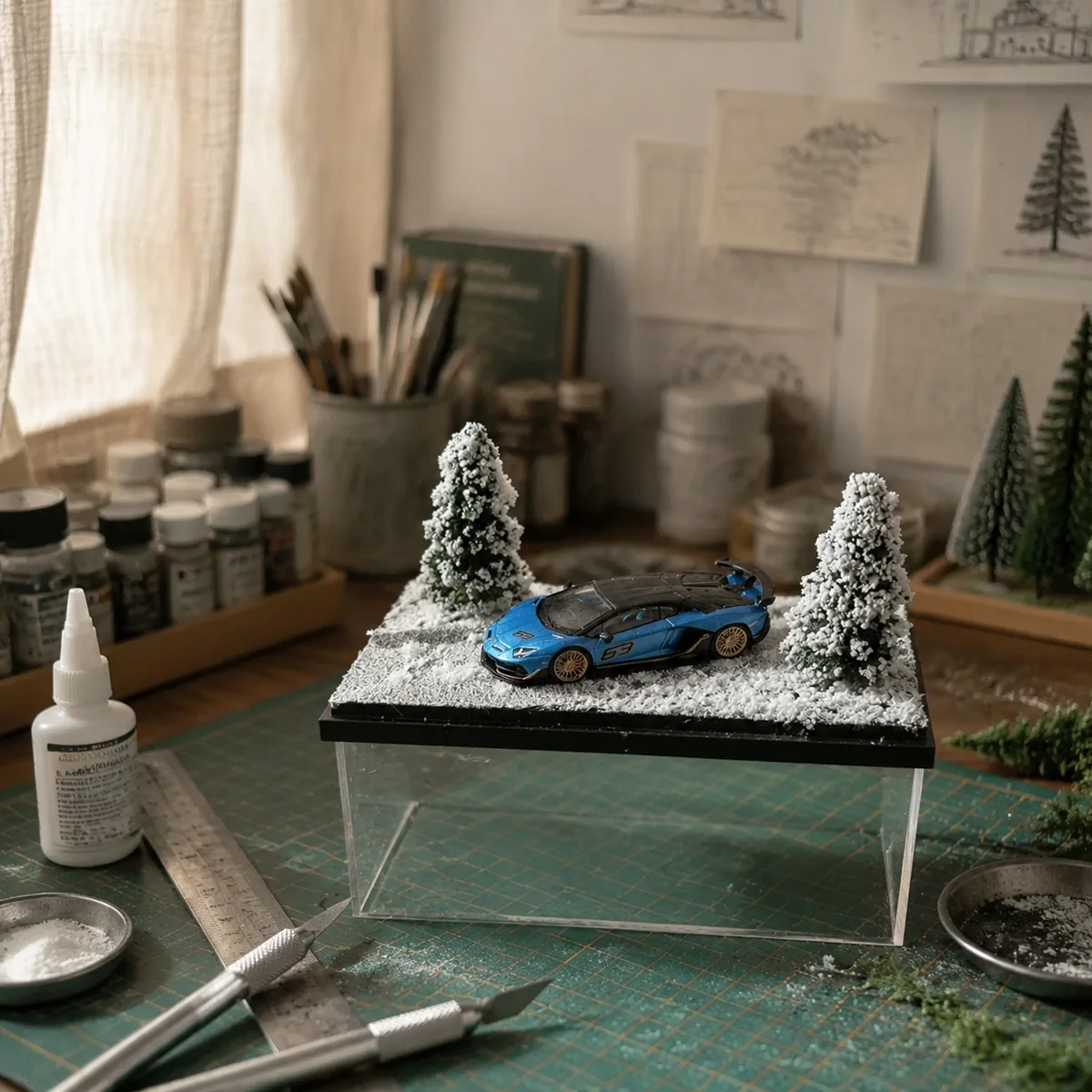 Maßstab 1:64 FourSeasonMiniDiorama Desktop-Mini-Ornament Automodell-Ausstellungsständer Mini-Fotografie-Schreibtischdekoration Sammler-Display – Detail 10