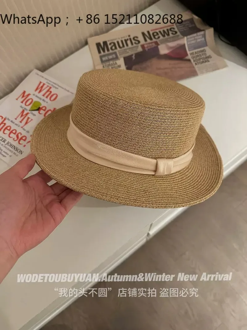 LLY high value flat top straw hat children seaside vacation sunshade sunscreen hat big head circumference