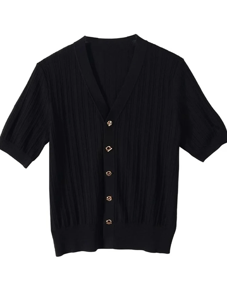 Ele V-Ne Gebreid Open Vest Met Enkele Knop Zomer Nieuwe Faion High-End Sensation Inner Wear Pure Color Top Dames Si...