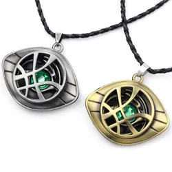 1pc Marvel Doctor Strange Necklace Avengers Eye of Agamotto Pendant Leather Chain Vintage Jewelry for Children Men Necklace