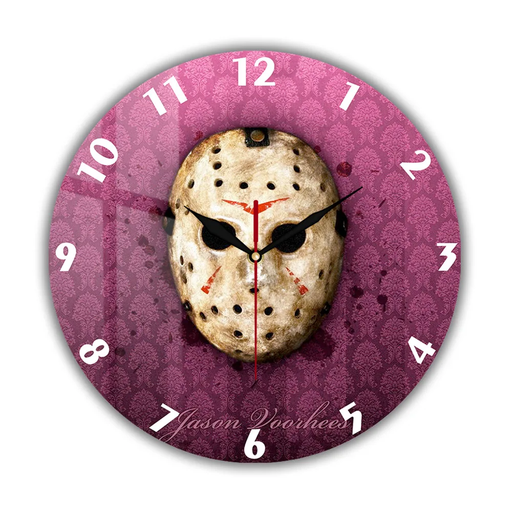 

Horror Hockey Mask Jason Wall Clock For Living Room Horror Film Home Cinema Decor Clock Movie Theater Silent Movement Wall Watch