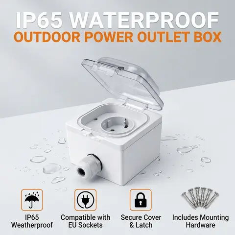 IP65 Waterproof Surface-Mount Socket Box, Universal Outdoor Weatherproof Electrical Outlet for Bathroom, Kitchen & DIY Projects