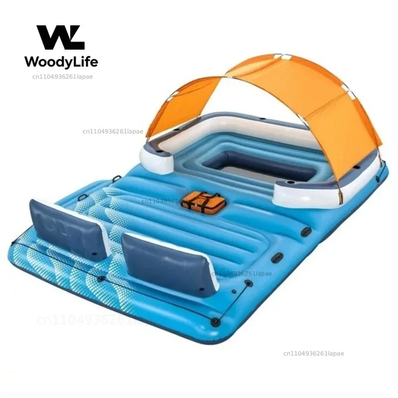 Giant Oversized Inflatable Floating Island with Awning Mount Adult Floating Row Adult Swimming Ring Water Floating Bed