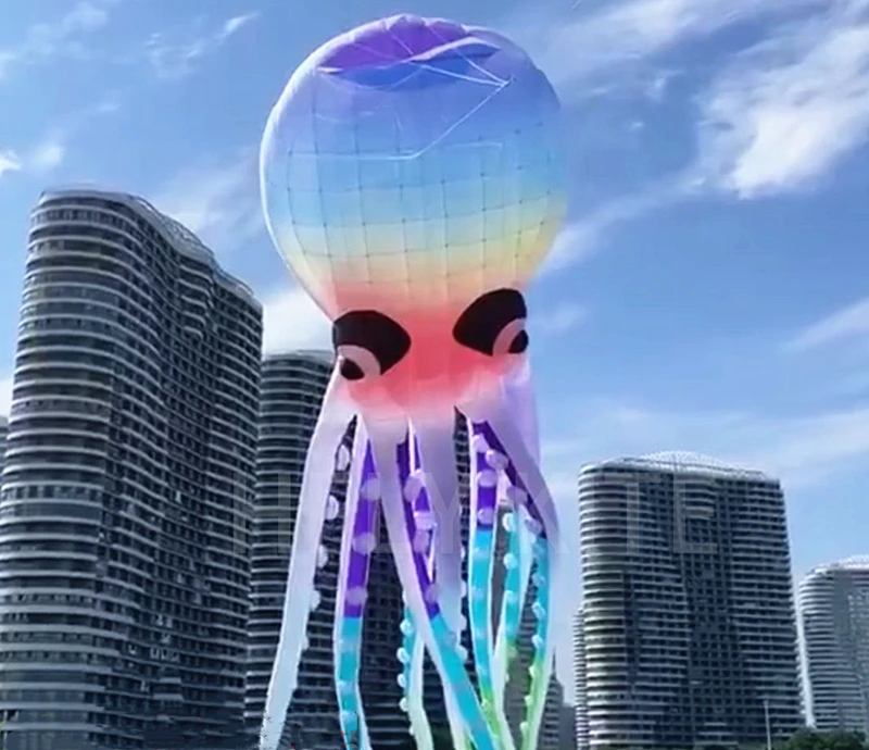 12m Rainbow Octopus kites inflatable toys parachute windsurf colorful flying kites wind spinner outdoor games professional kite