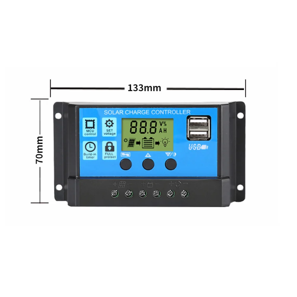 Efficient Solar Controller 12V 24V 60A 50A 40A 30A 10A Solar Voltage Regulator PWM Battery Charger LCD Display Dual USB 5V Outpu