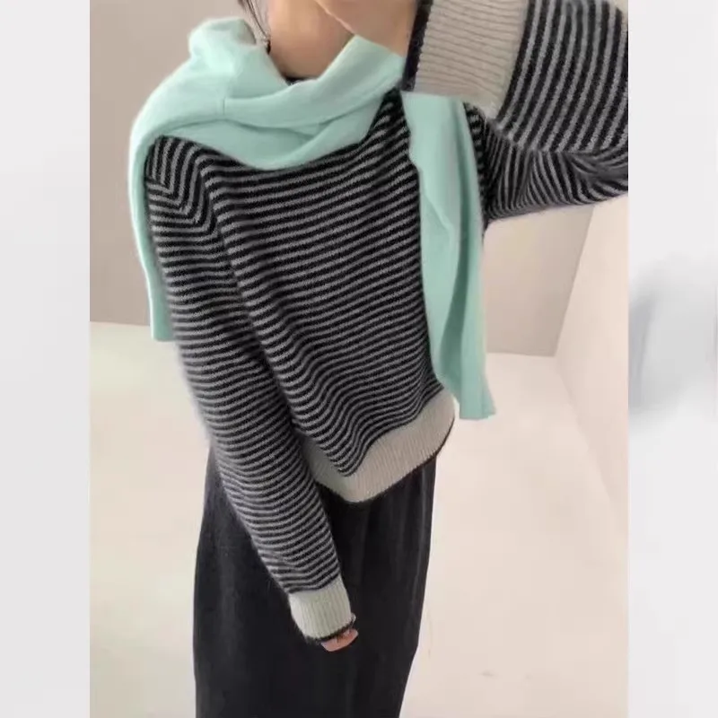 Nouveau Chic femmes col rond pull 100% laine mérinos pull printemps automne doux chaud solide pull femme vêtements rayé hauts à la mode