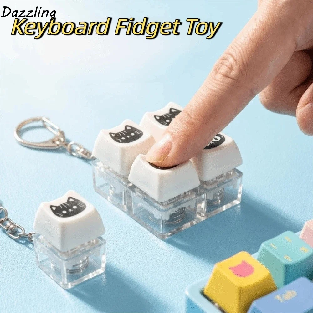 Glowing Black Cat Keyboard Key Chain with Metal Buckle Transparent Base Clicker Fidgets Bag Charm Crispy Rebound Voice