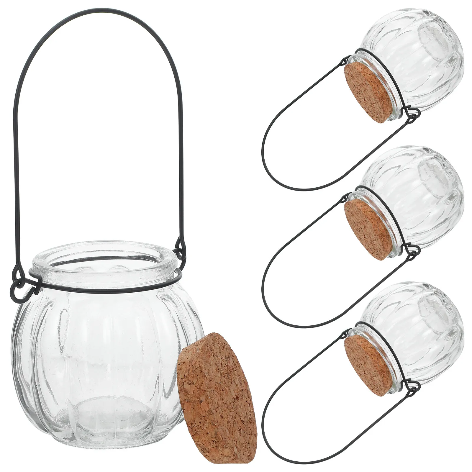4Pcs Hanging Clear Glass Pumpkin Candy Jar Airtight Cork Stopper Decorative Storage Candy Holder Small Jar Small Vase view 3