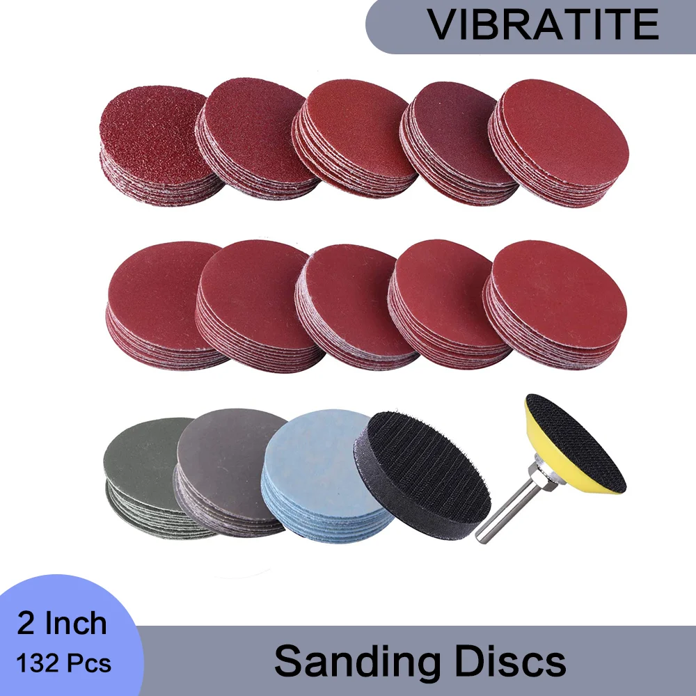 

2 Inch Sanding Discs 132 Pcs with Soft Foam Buffering Pad 1/4" Shank Backing Pad Assorted Grit for Cleaning and Polishing Metal