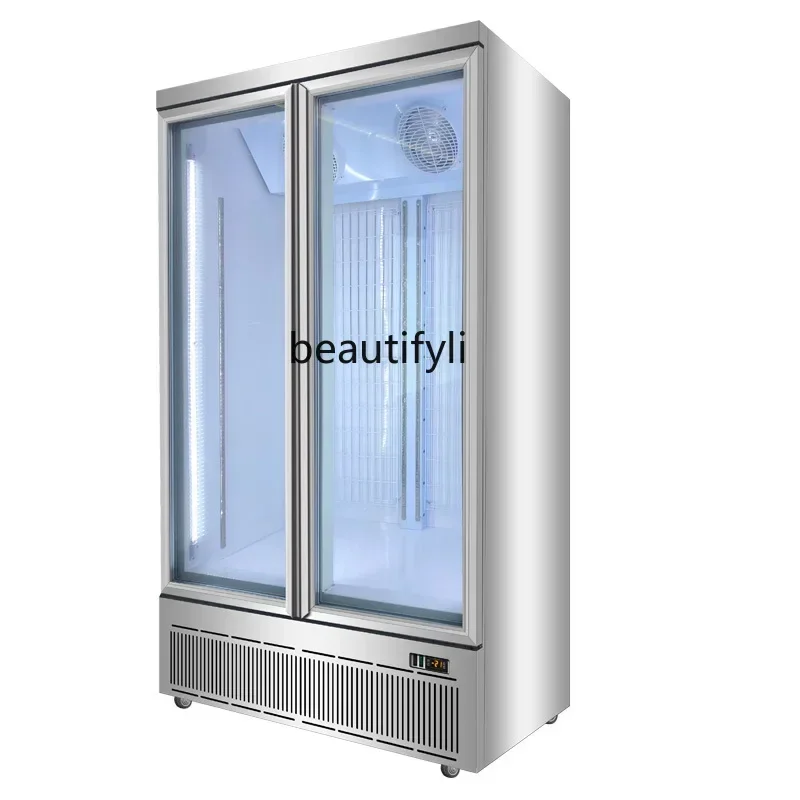 Q Freezing Display Cabinet Commercial Frozen Meat Vertical Refrigerator Double Door Display Glass Door Low Temperature Freezer