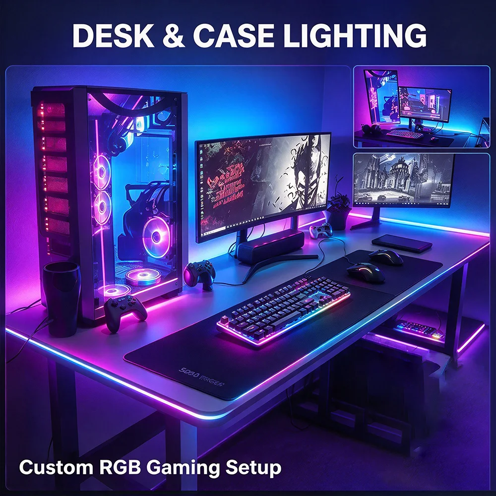 RGB LED Gaming Light Strip 5M to 30M USB 5V Bluetooth APP Controlled Music Sync for Gaming Setup Backlight Game Room Decor