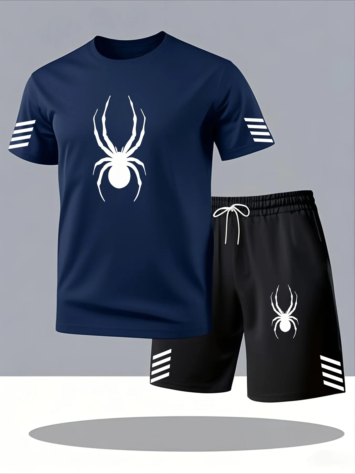 Men Fashion Print Two Piece Set Breathable Crew Neck Short Sleeve T-shirt Casual Sports Shorts Summer Outfit
