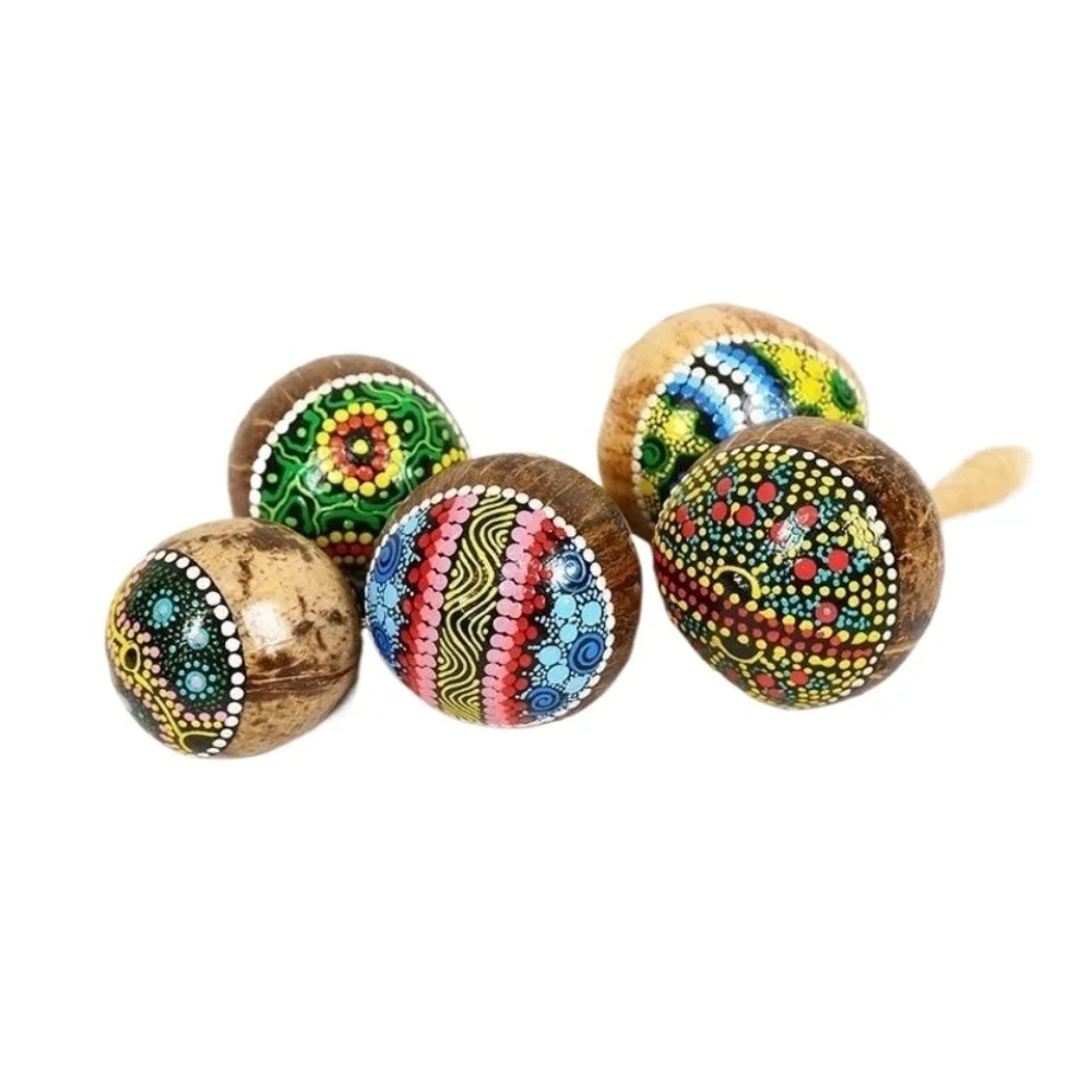 Vintage Coconut Shell Maracas Shaker Portable Stage Accompaniment Colored Painted Maracas for Kids Musical Instrument