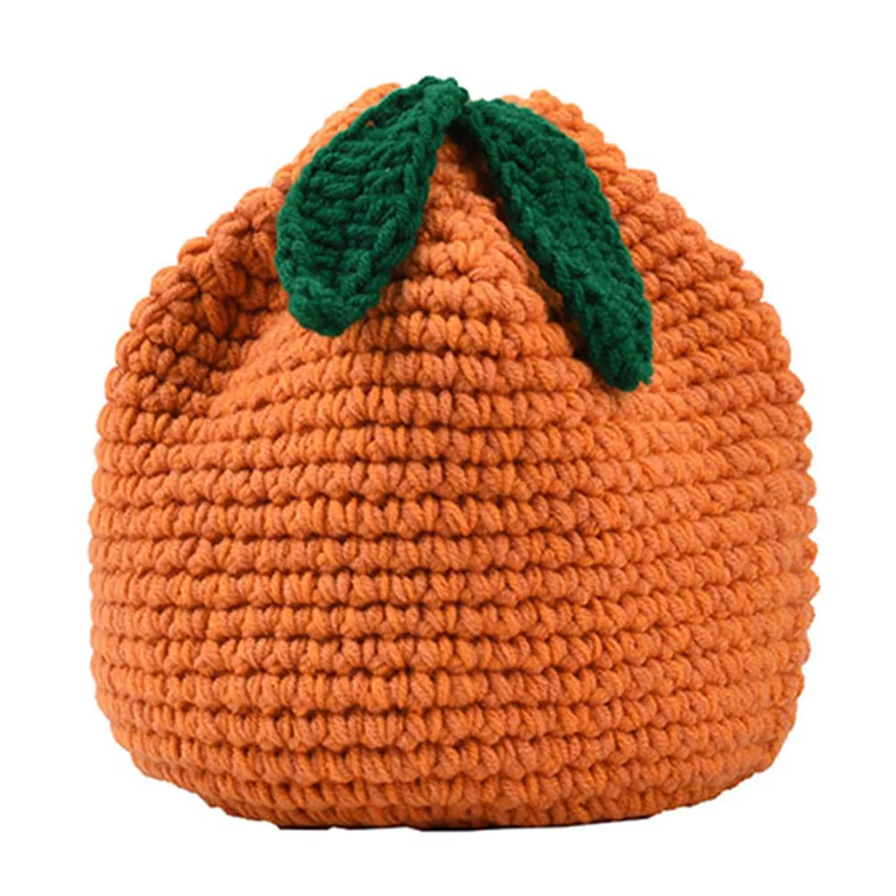 

Female Knitted Purse Drawstring Crocheted Purse Orange Shape Cute Fruit Pouch Daily Bag for Girls Women