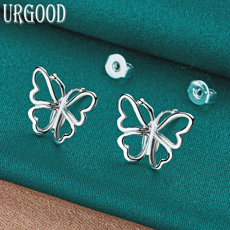 925 Sterling Silver Hollow Butterfly Earrings For Women Party Engagement Wedding Fashion Jewelry Gift