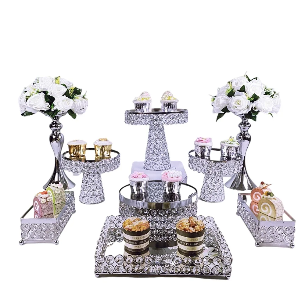 6Pcs-18Pcs/Lot Electroplate Metal Crystal Cake Stand Set Display Wedding Birthday Party Dessert Cupcake Plate Rack