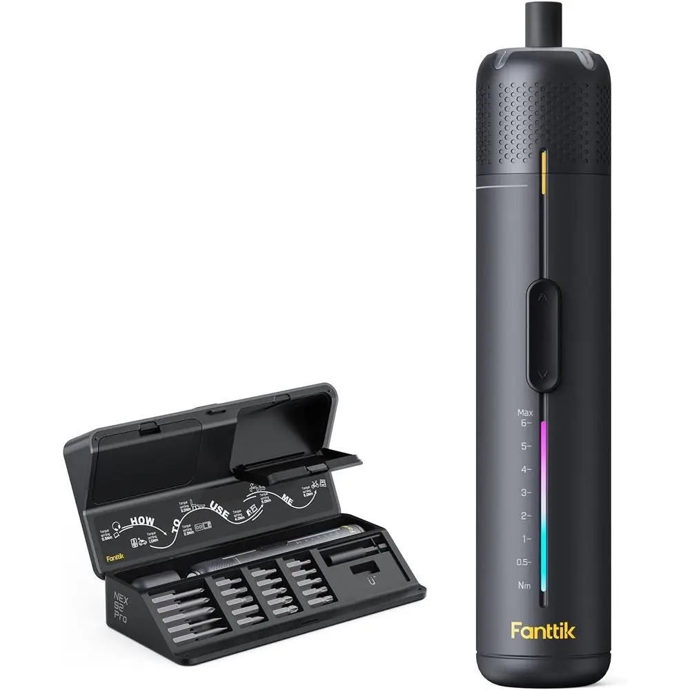Pro Electric Screwdriver Set with 7 Torque Levels, 20 Bits, 90° Adapter for Furniture & Household Repairs