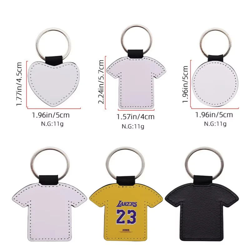 5/10pcs Sublimation Blanks Keychain T-shirt Shape PU Leather Keychain DIY Single Sided Heat Transfer Keyring Man Women Crafts