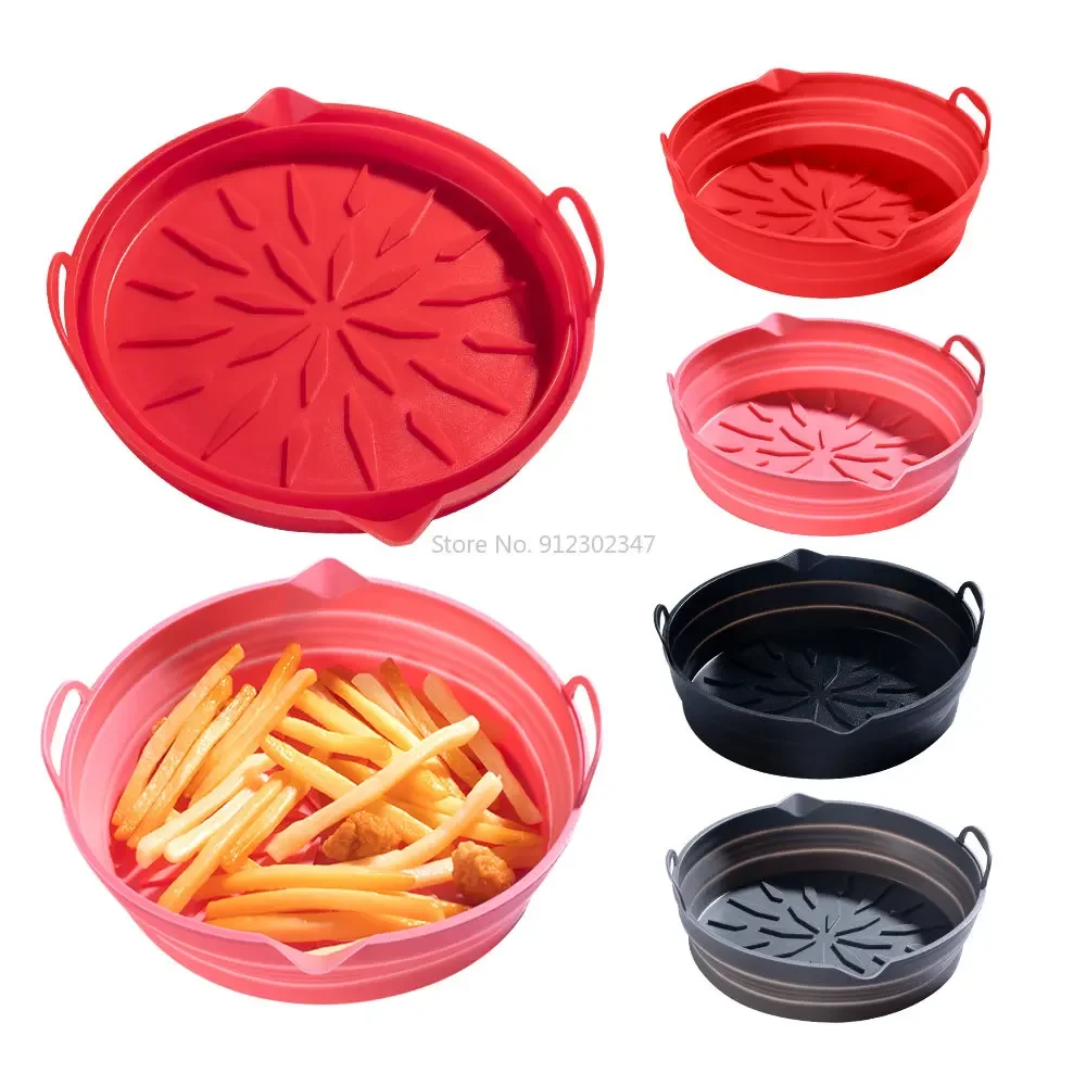 Für Luft fritte use faltbare Silikons chale Backofen Backblech Pizza Huhn Backwerk zeug wieder verwendbare Liner Clean Air fryer Silikon korb