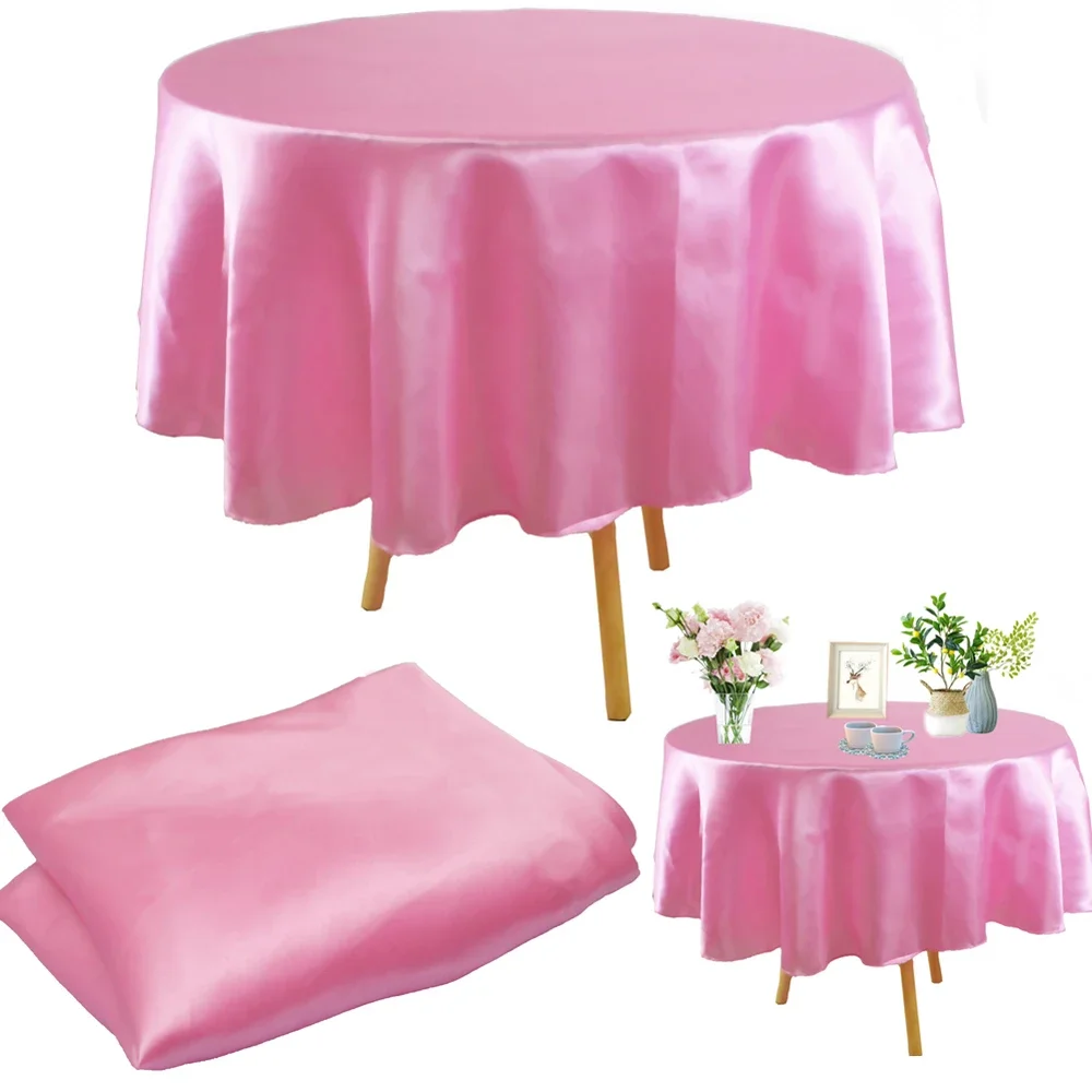 Round 145cm Table Cloth Satin Tablecloth Overlays Wedding Christmas Baby Shower Birthday Banquet Decor Outdoor Table Cover