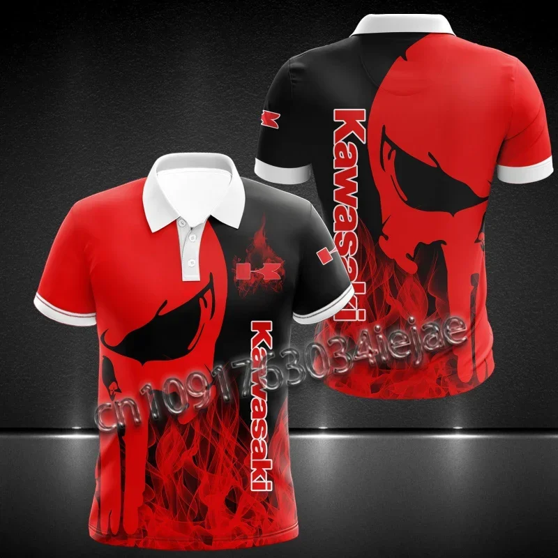 

2025 Men's Summer New Kawasaki Motorcycle 3D Printing Round Neck T-Shirt Women's Children's Casual Sports Top