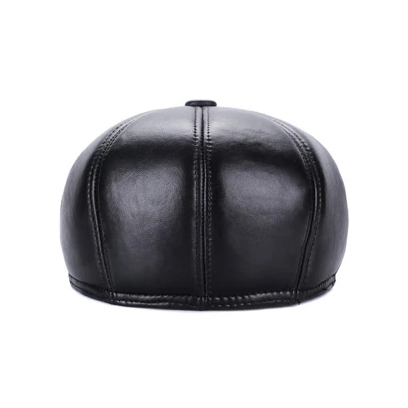 Men Beret Flat Cap Irish Newsboy Cowskin Genuine Leather British Ivy Male Hat Autumn Winter Warm Ear protection cap