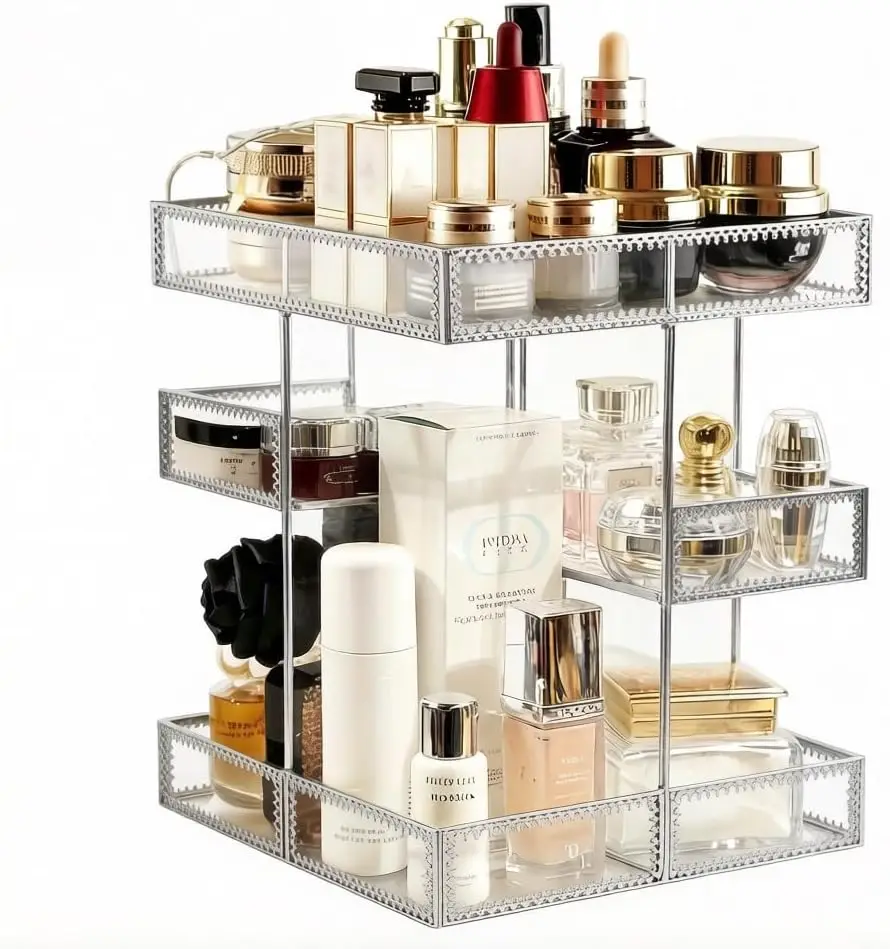 

360-Degree Rotating Makeup Organizer with Spin Base, Large Capacity Cosmetic Storage for Vanity or Bathroom