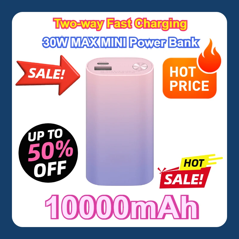 Two-way Fast Charging 30W MAX Small Size High Capacity Support Low Current Charging 10000mAh MINI Power Bank