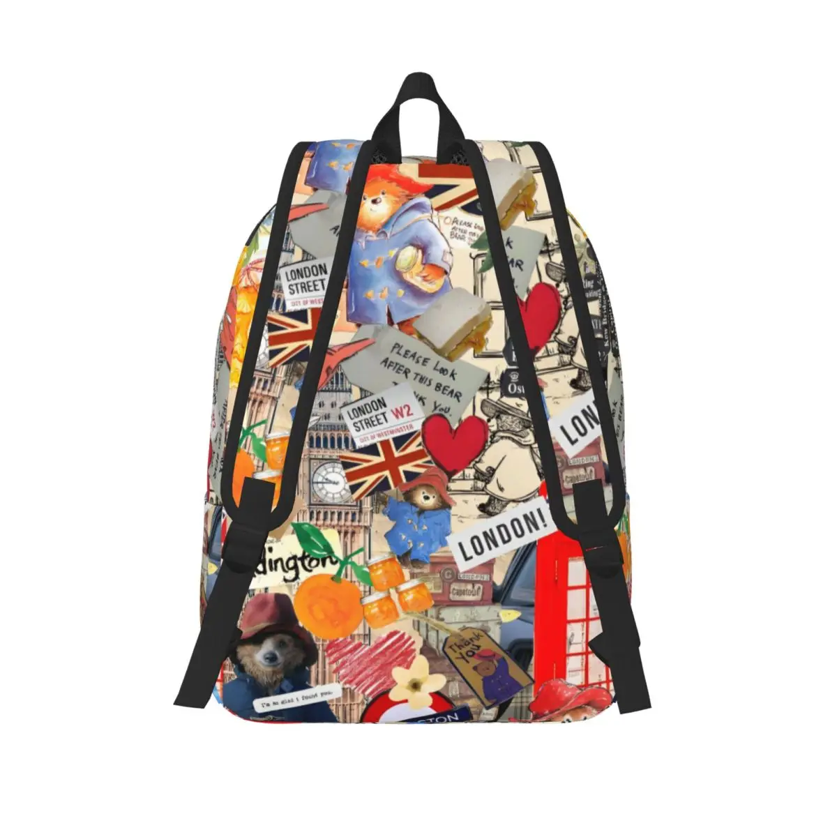 Personalizado paddington londres viagem lona mochila das mulheres dos homens escola portátil bookbag inglaterra filme faculdade estudante daypack sacos