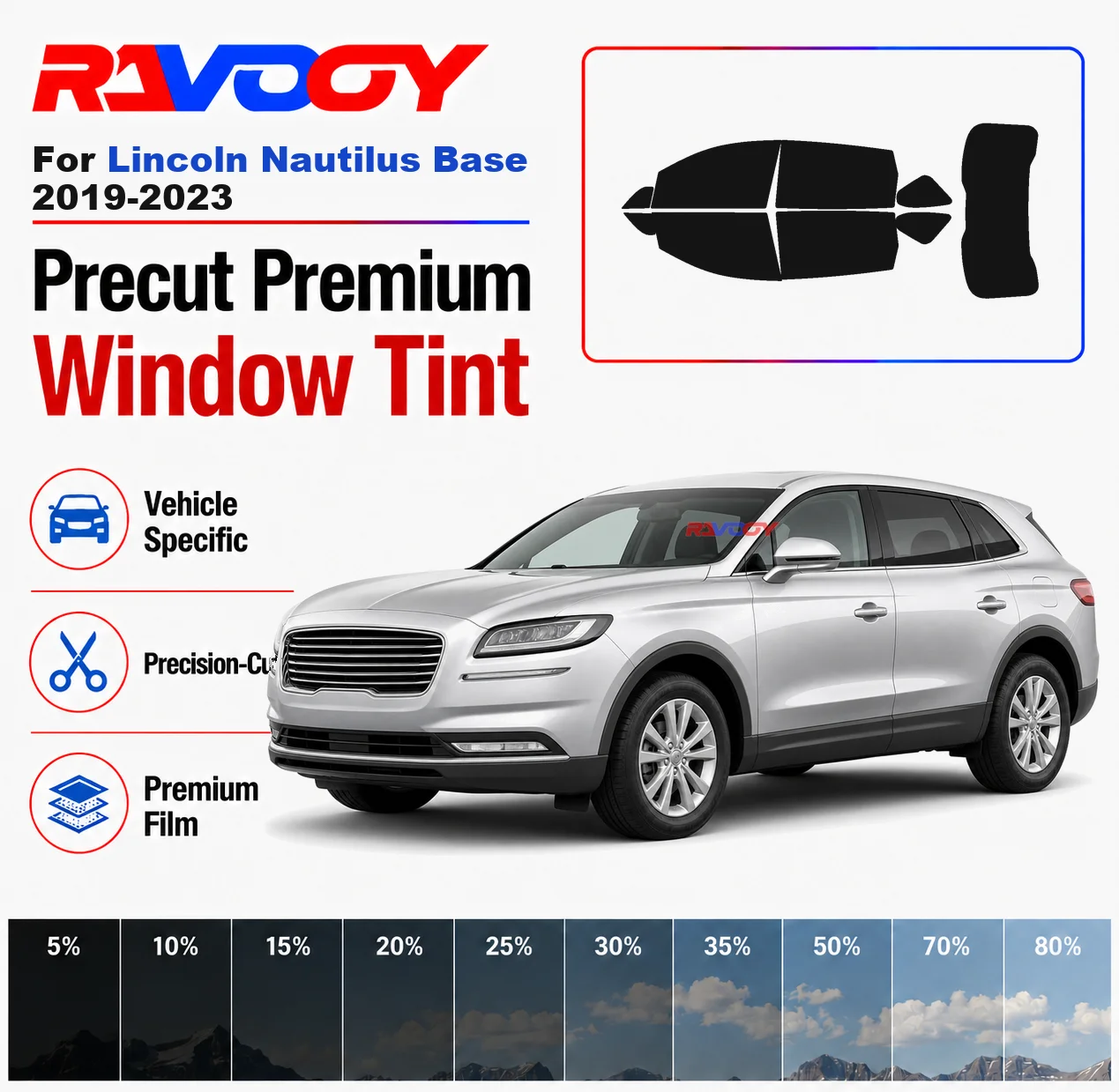 

Premium Precut Window Tint Kit Front Windows Rear Windows Rear Windshield For Lincoln Nautilus Base 2019-2023 Nano Ceramic Film
