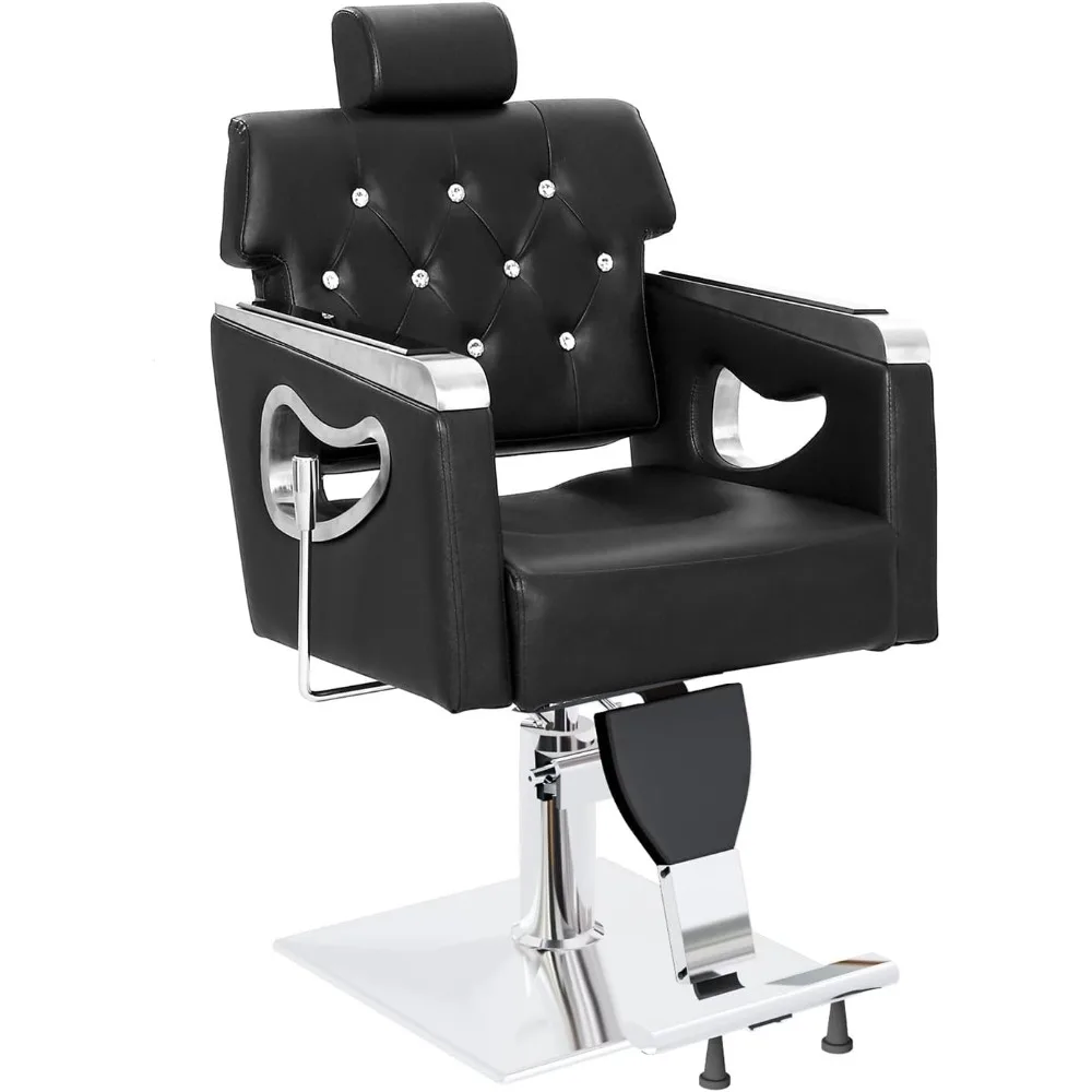 Reclining Salon Chair Heavy Duty, Vintage Styling Chair for Hair Stylist, Hydraulic Pump Recline Backrest Adjustable Headrest