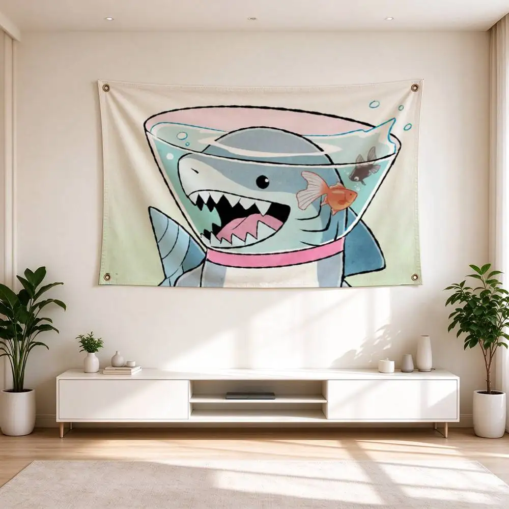 C-Cute Jeff the Land Shark Flags Wall Hanging Tapestry Outdoor Garage Room Decorative flag Background Blanket 4