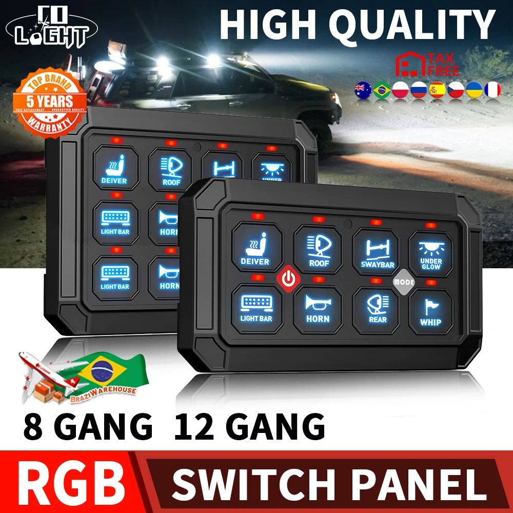 COLIGHT LED Pannello interruttori a 8 gruppi 600W-1200W Scatola di sistema relè di controllo circuito Pannello di controllo touch sottile per barca Jeep UTV Roulotte