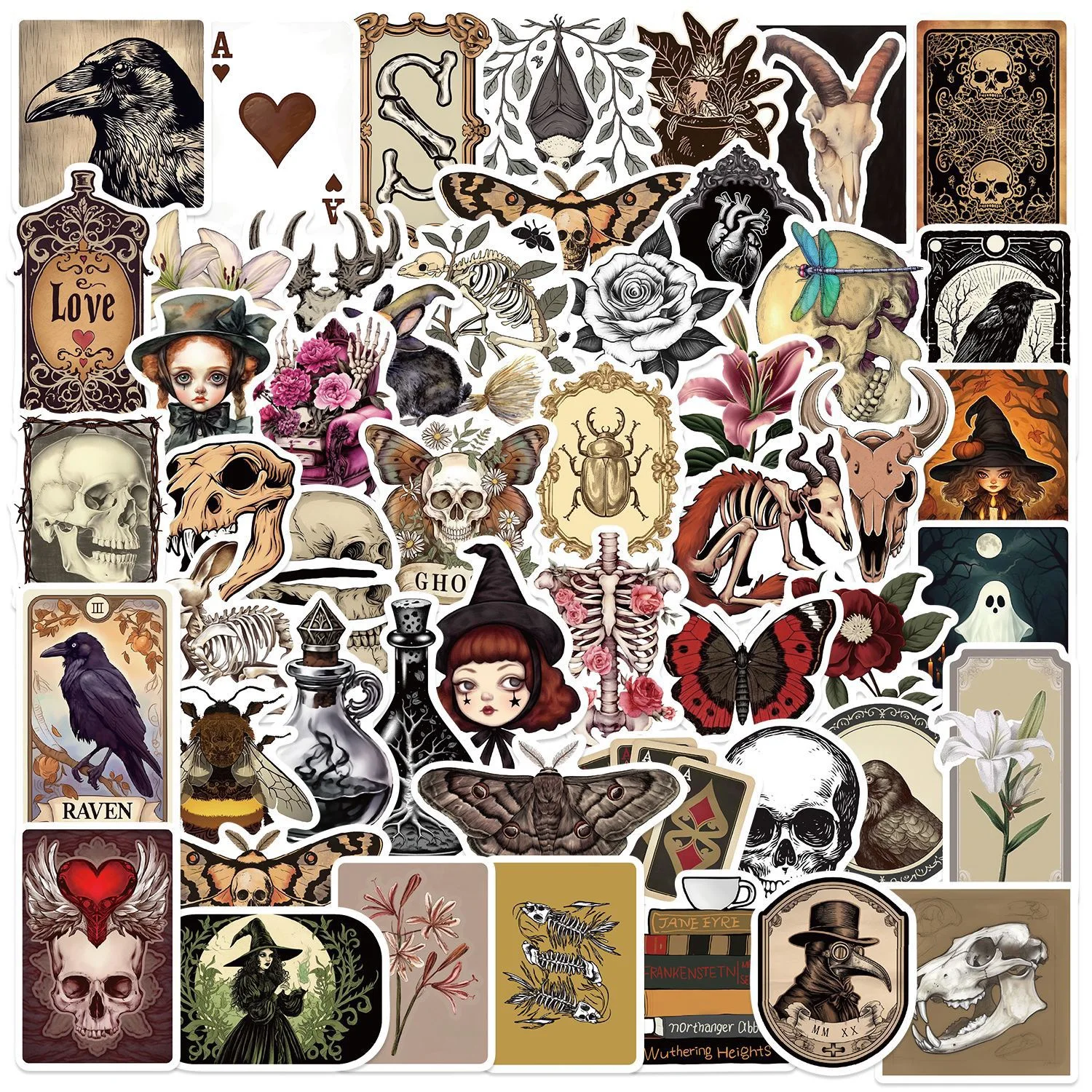 

10/50Pcs Vintage Gothic Potion Skull Witch Stickers Label Aesthetic Dark Romance Decals Toys DIY Bottle Phone Luggage Sticker